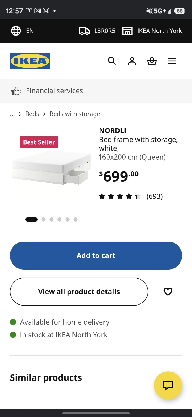 IKEA NORDLI Bed frame with storage, white, Queen