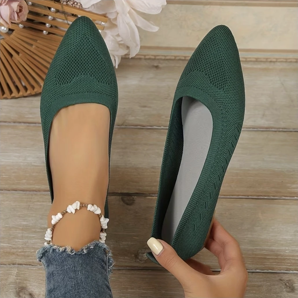 Women's Knit Flat Shoes - Green
