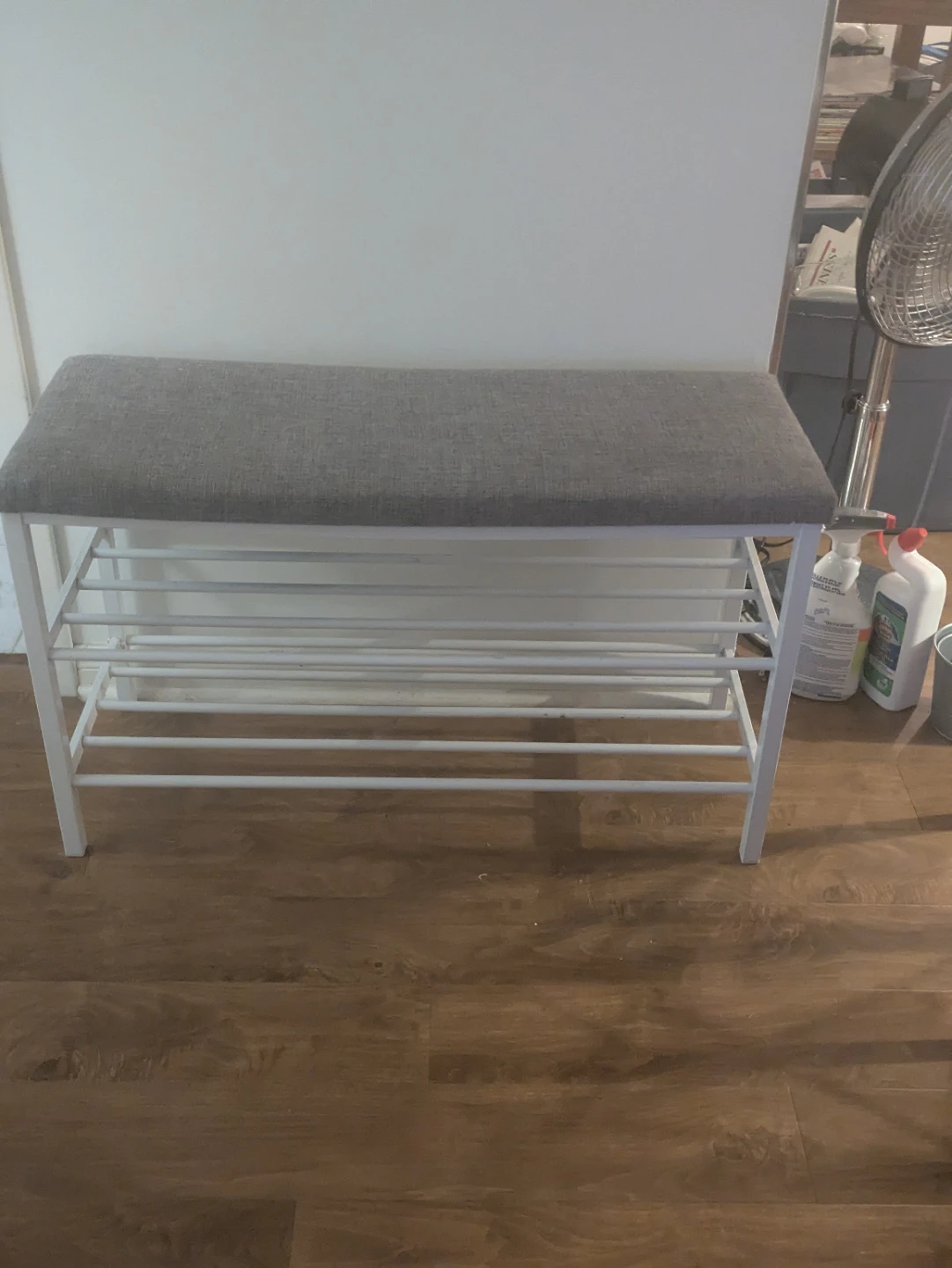 Grey Fabric Shoe Rack Bench
