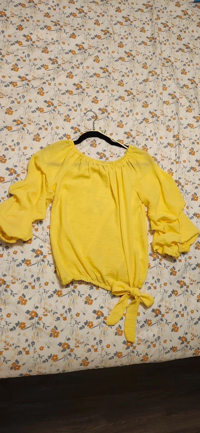 Yellow Off-the-Shoulder Blouse with Tie