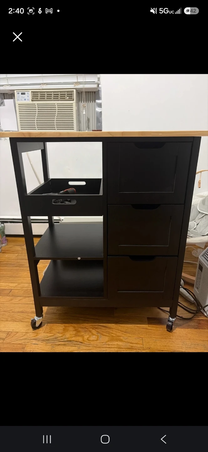 Black Kitchen Cart with Wood Top