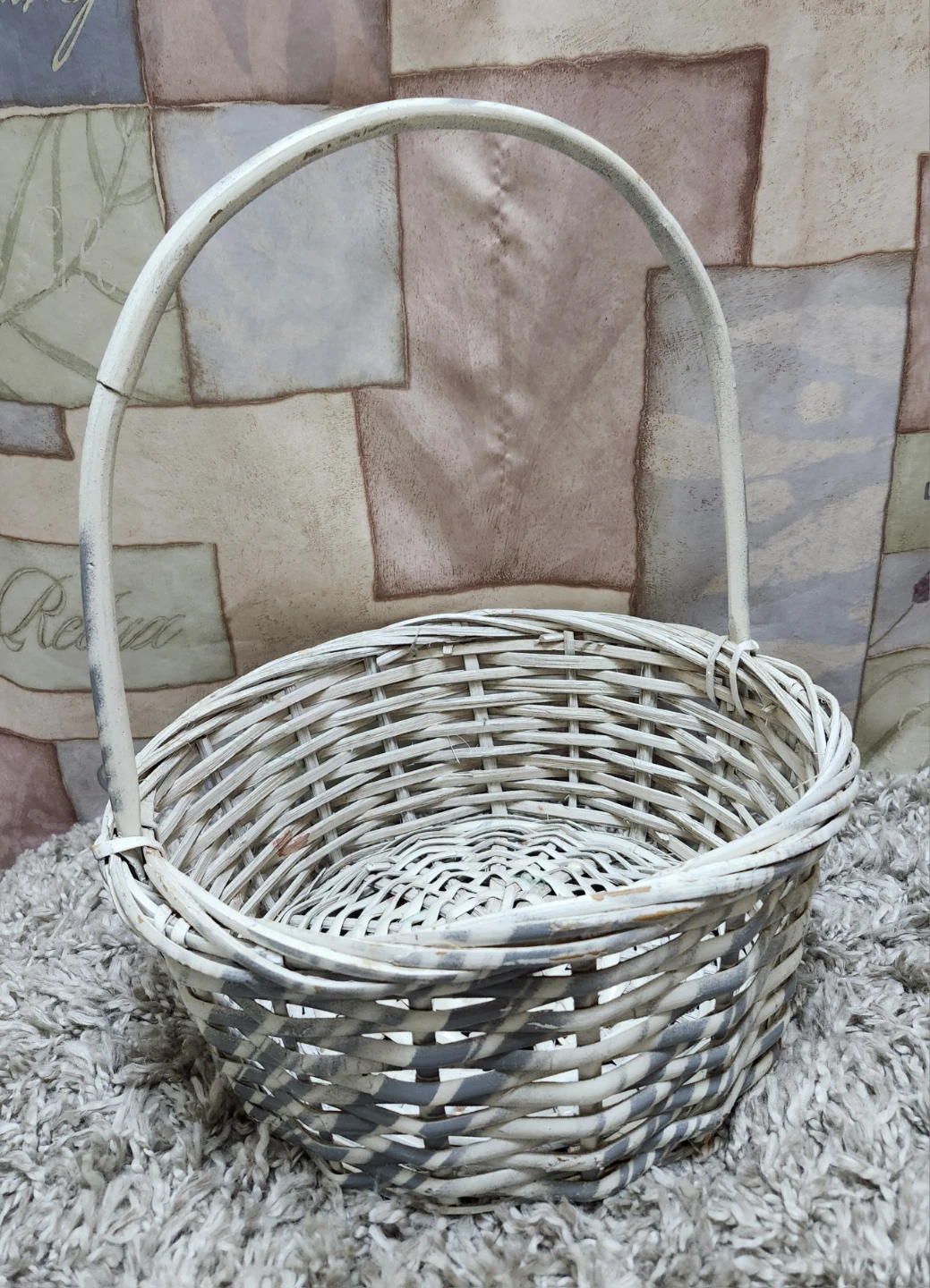 White Woven Basket with Handle