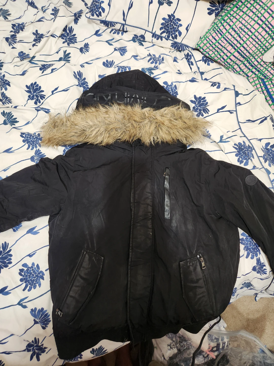 Black Parka Jacket with Faux Fur Hood