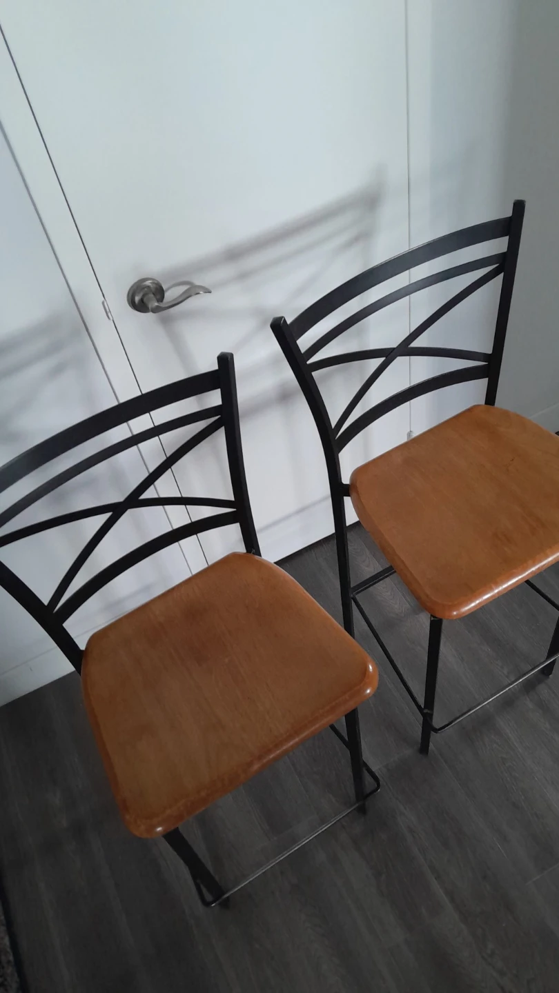 Black Metal & Wood Bar Stools (Set of 2)