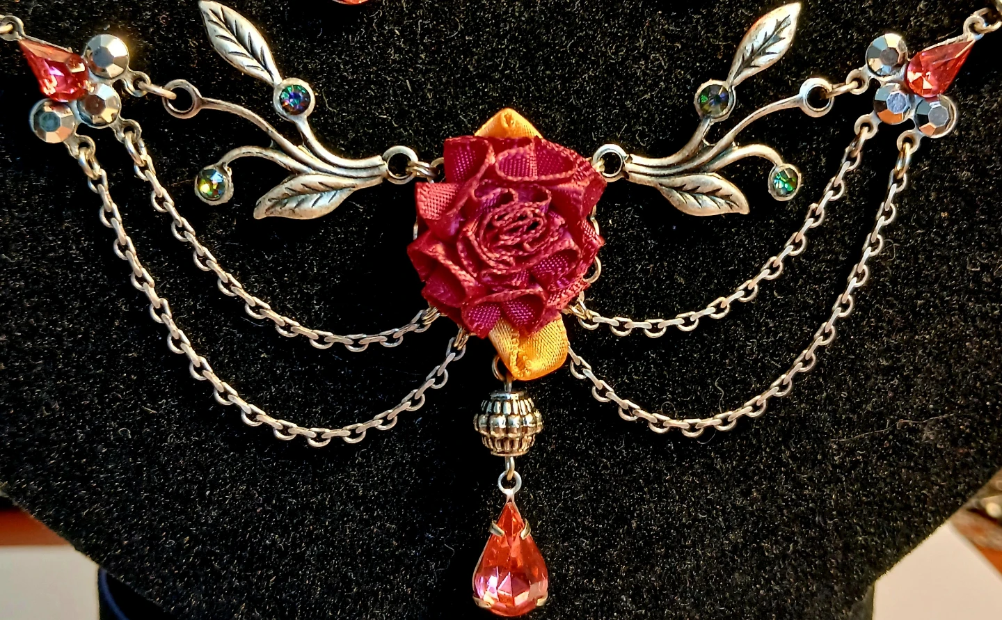 Handmade Rose Choker Necklace and Earring Set