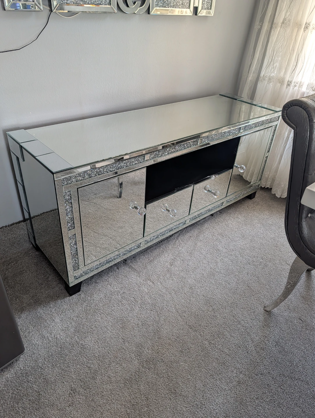 Mirrored TV Stand with Crystal Accents