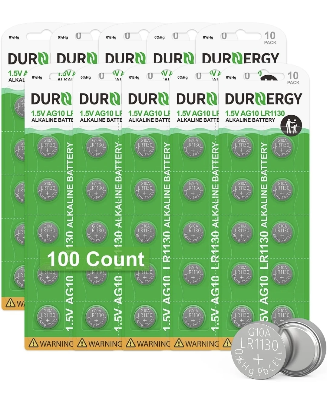 DURNERGY 1.5V AG10 LR1130 Alkaline Batteries - 100 Pack