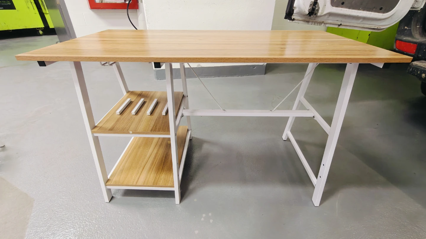Wooden Top Desk with White Frame and Shelves - photo 2