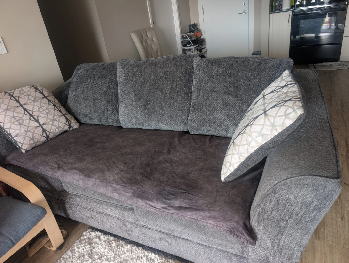 Brick Grey Fabric Sofa with Accent Pillows
