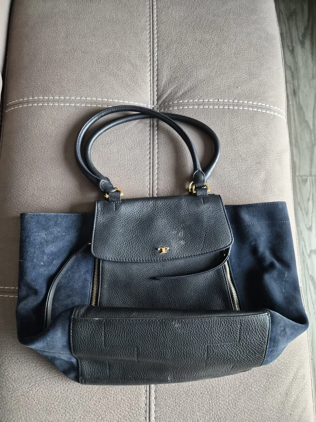 Tory Burch Black Leather & Suede Tote Bag