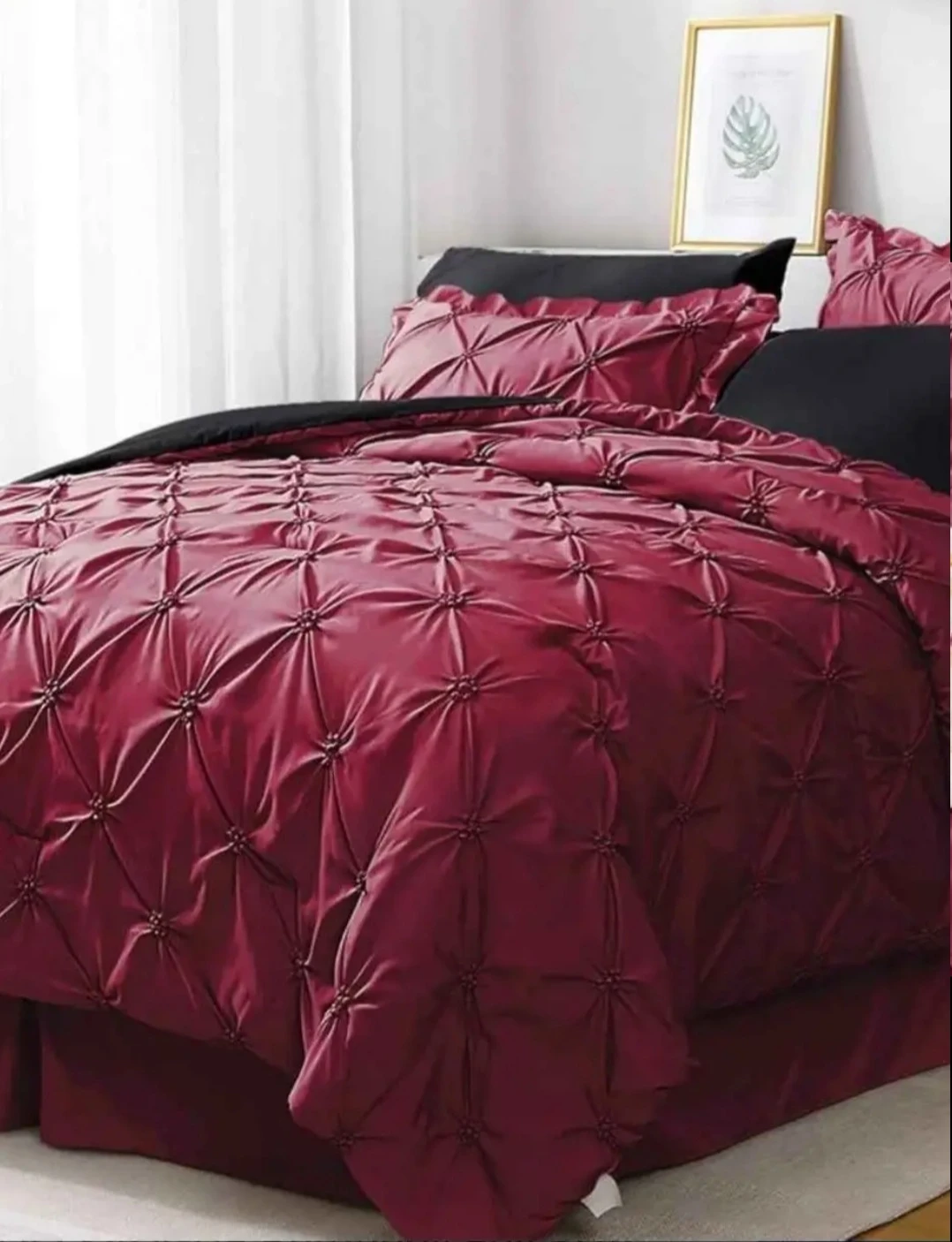 Pinch Pleat Comforter Set in Burgundy