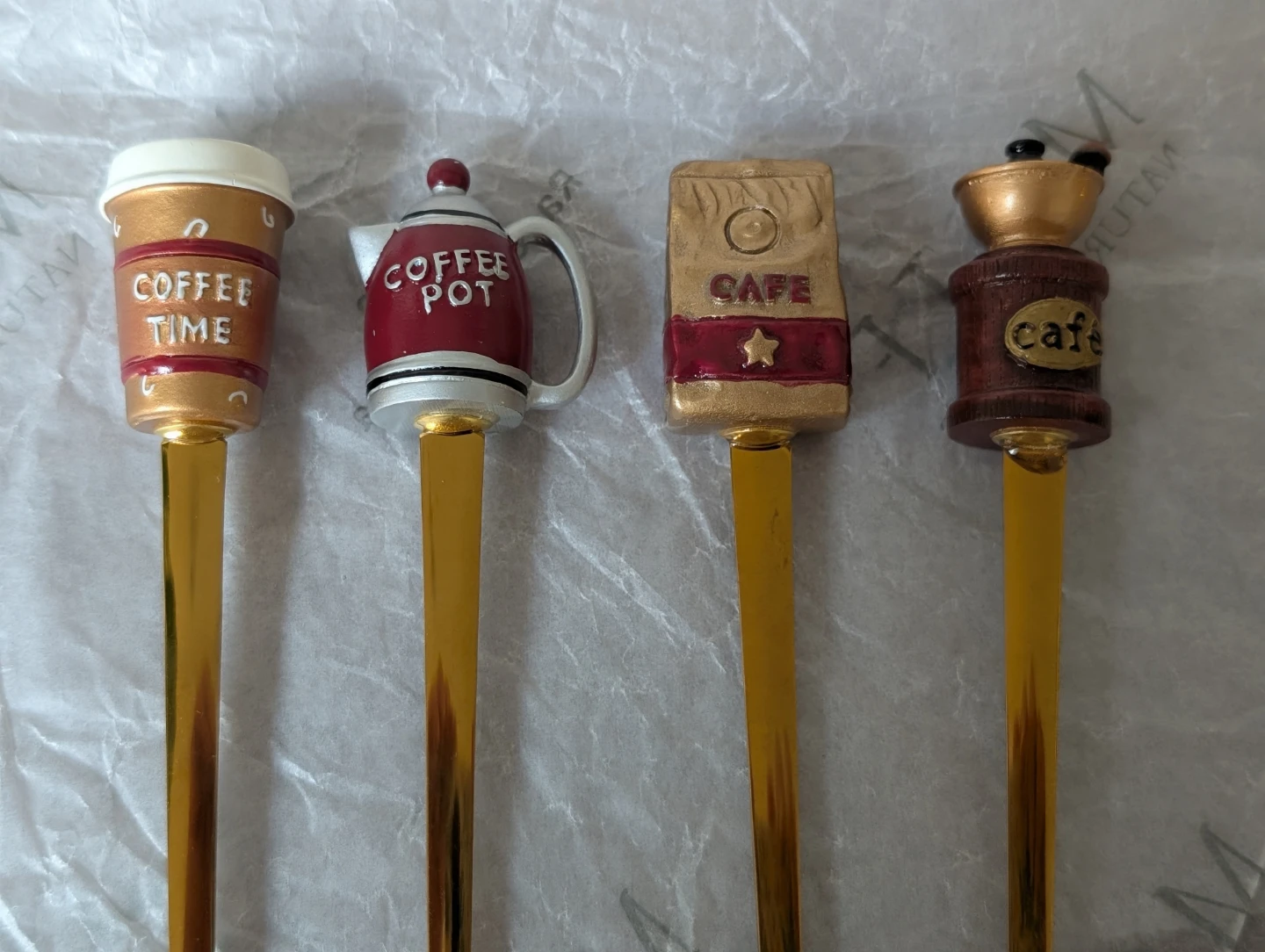 Set of 8 Gold Coffee Themed Dessert Forks - photo 3
