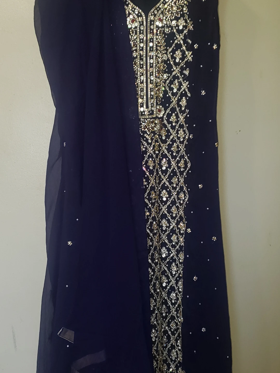 2 pc Navy Blue Embellished Dress with Dupatta - photo 3
