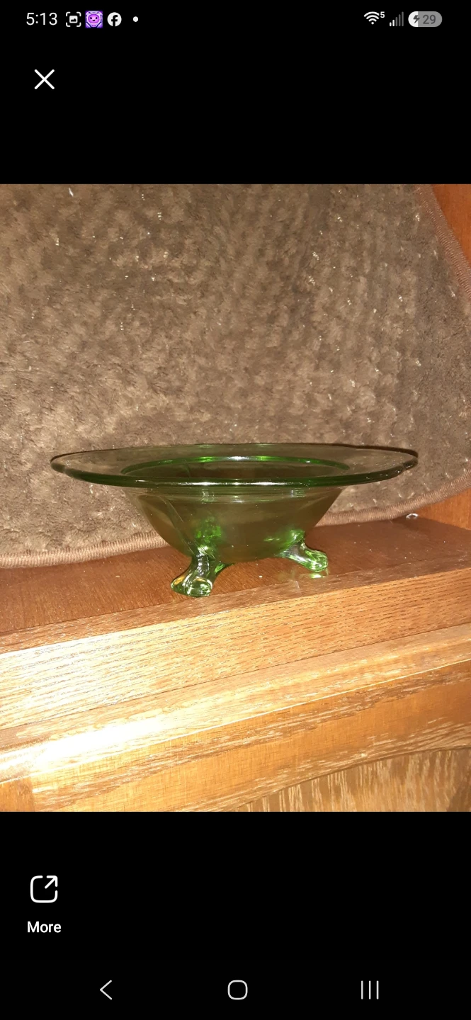 Vintage Fostoria #2394 Green Uranium Glass 3 Toed Mint Dish