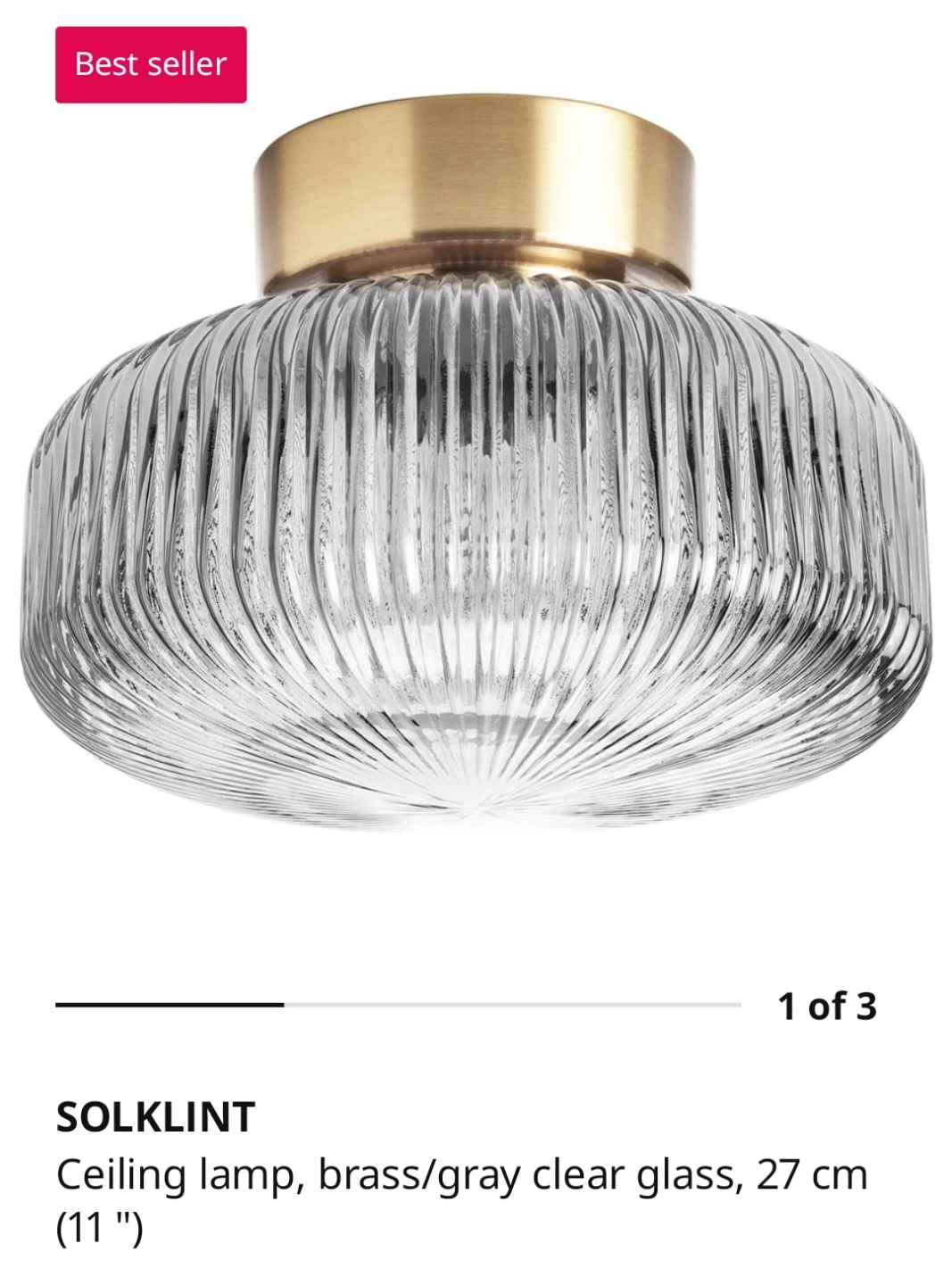 Ceiling light - Brass/Gray Clear Glass - photo 2