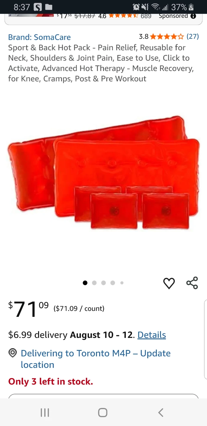 SomaCare Sport & Back Hot Pack for Pain Relief