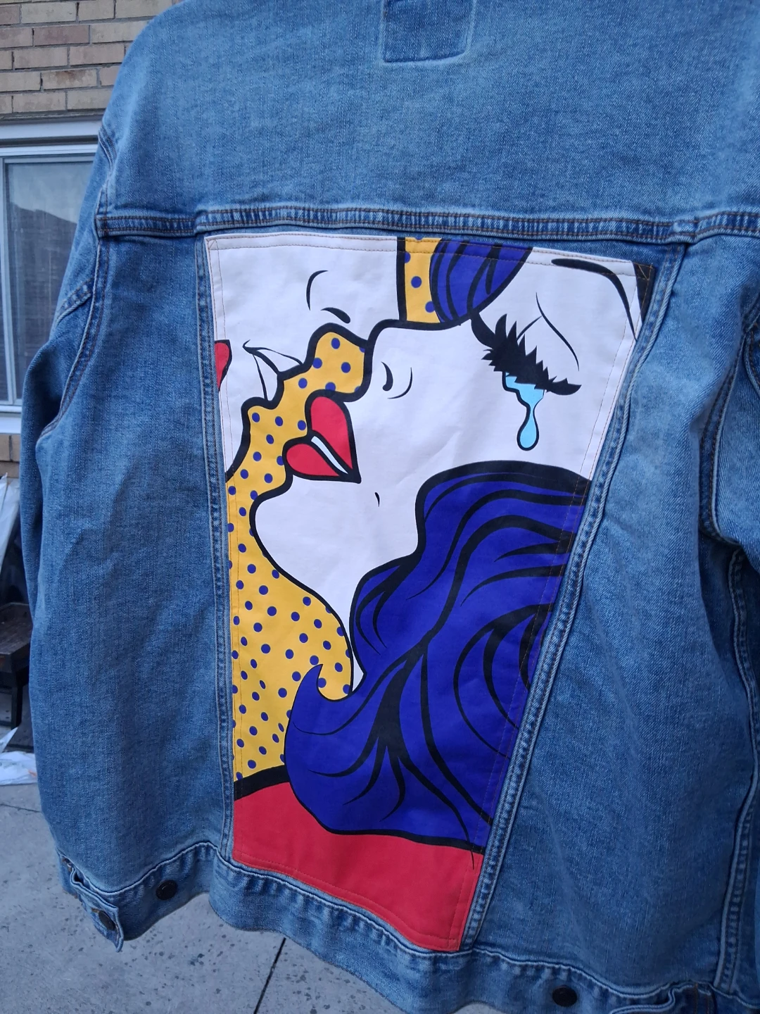 Denim Jacket with Pop Art Design - Size L - photo 3