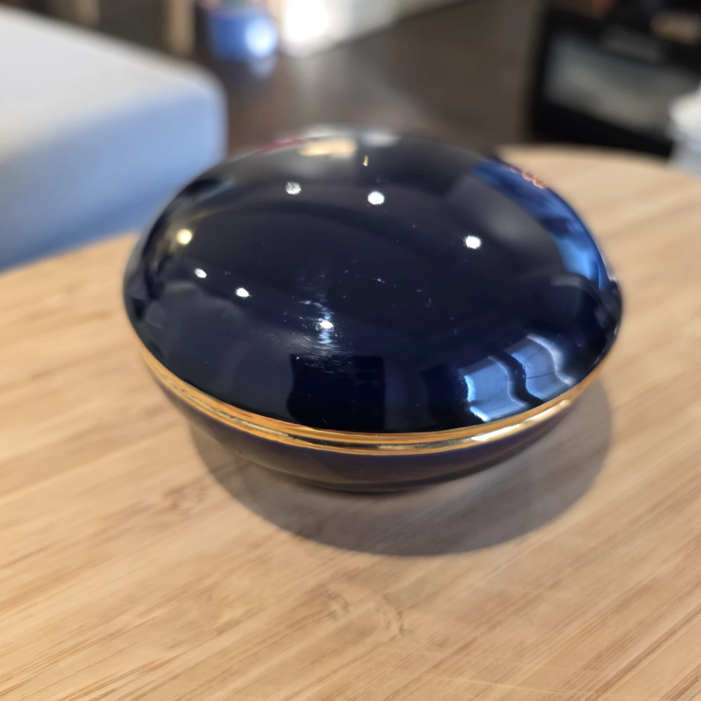 Dark Blue Ceramic Trinket Dish with Lid