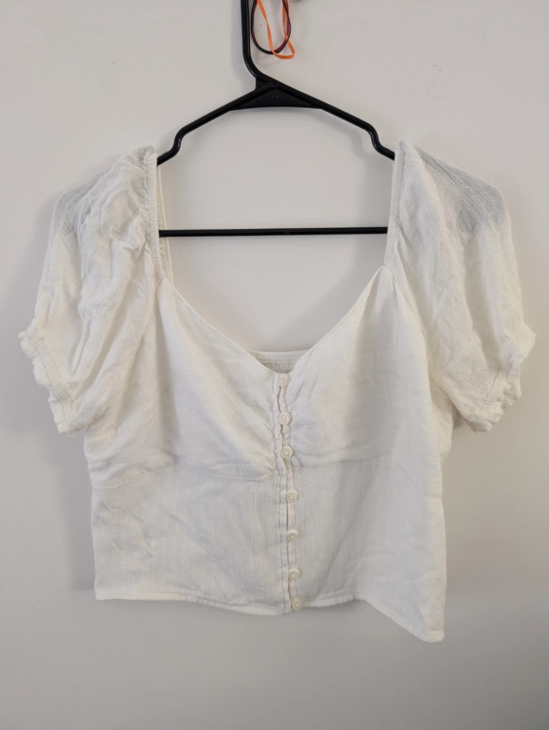 Hollister Sexy White Babydoll Button-Up Stretchy Crop Top 19"