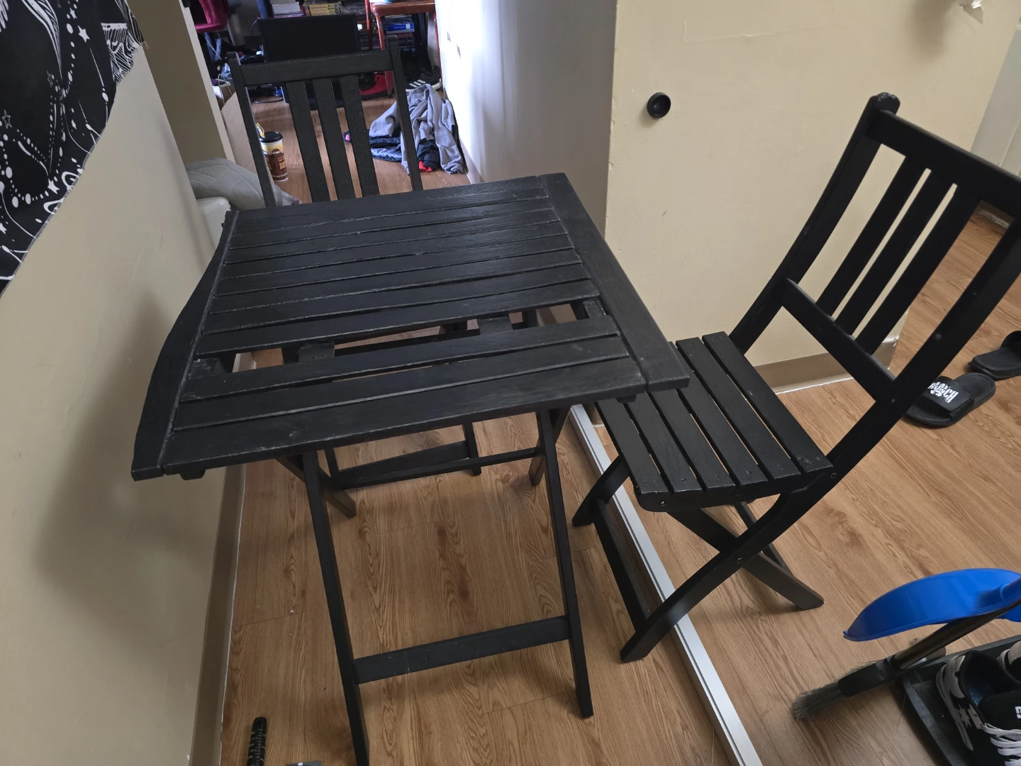 Folding Black Wood Table and Chair Set