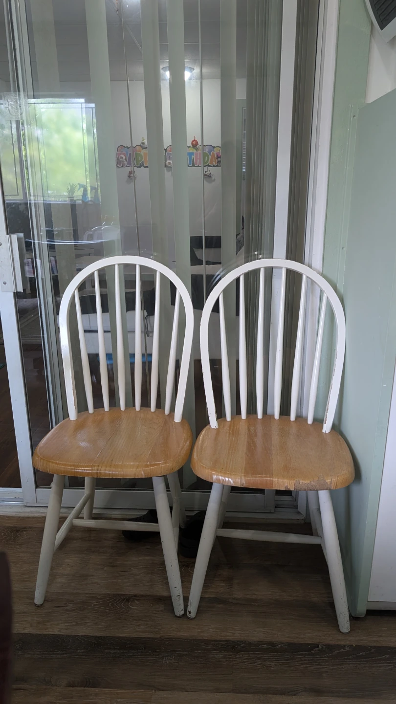Two White and Wood Dining Chairs