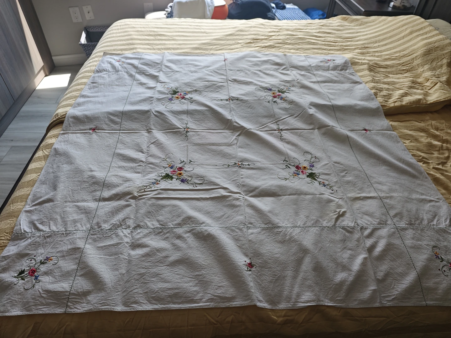 Hand Embroidered Floral Tablecloth