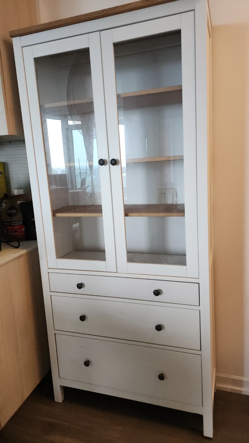 IKEA HEMNES Glass Door Cabinet with 3 Drawers – White And Wood