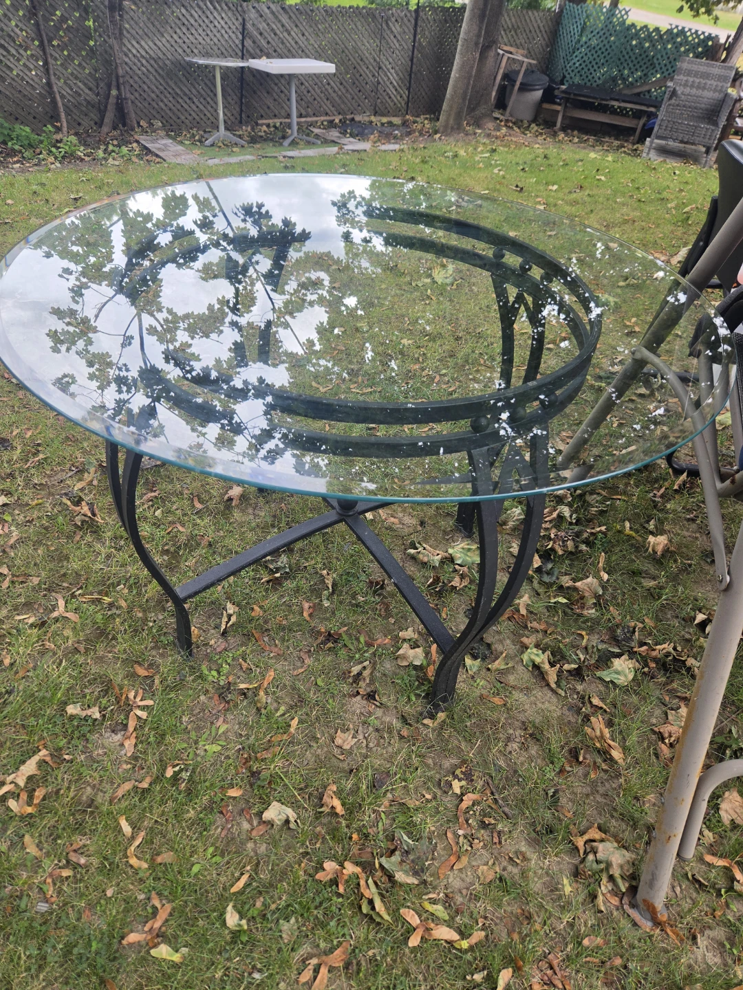 Round Glass Top Dining Table with Metal Base