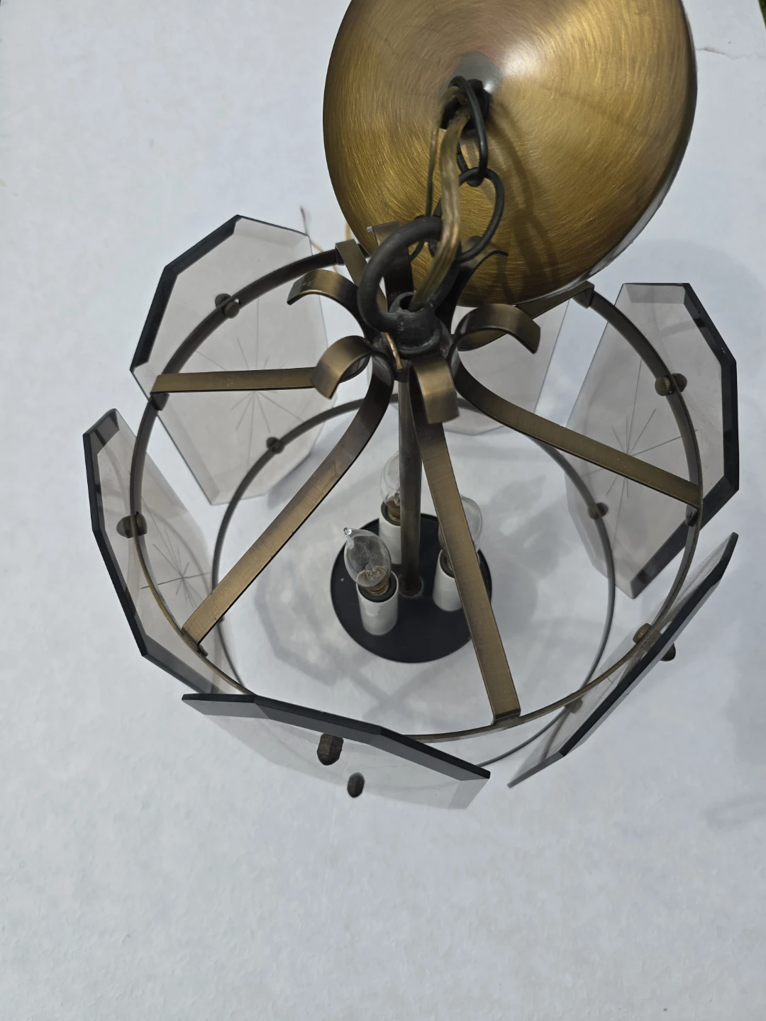 Vintage Semi-Flush Mount Chandelier with Smoked Glass - photo 2