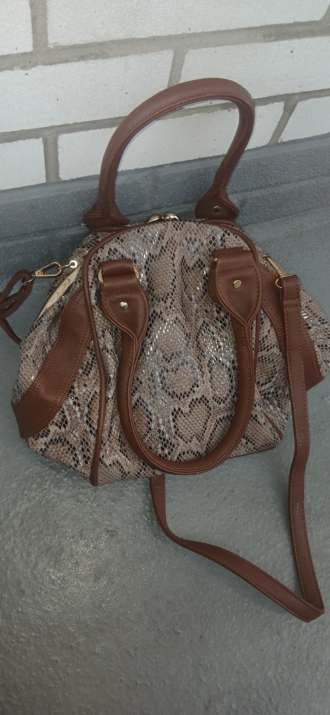 Snakeskin Print Satchel Handbag with Brown Accents - photo 4
