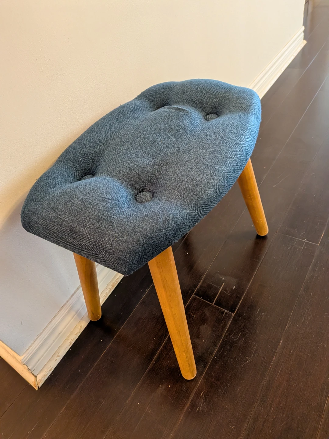 Blue Fabric Footstool Ottoman