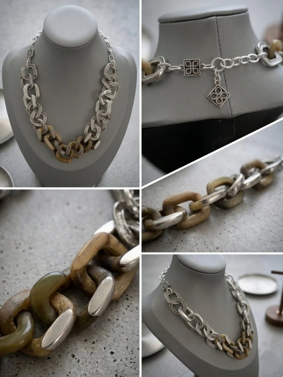 Wood and Metal Mixed Chunky Link Necklace - photo 3