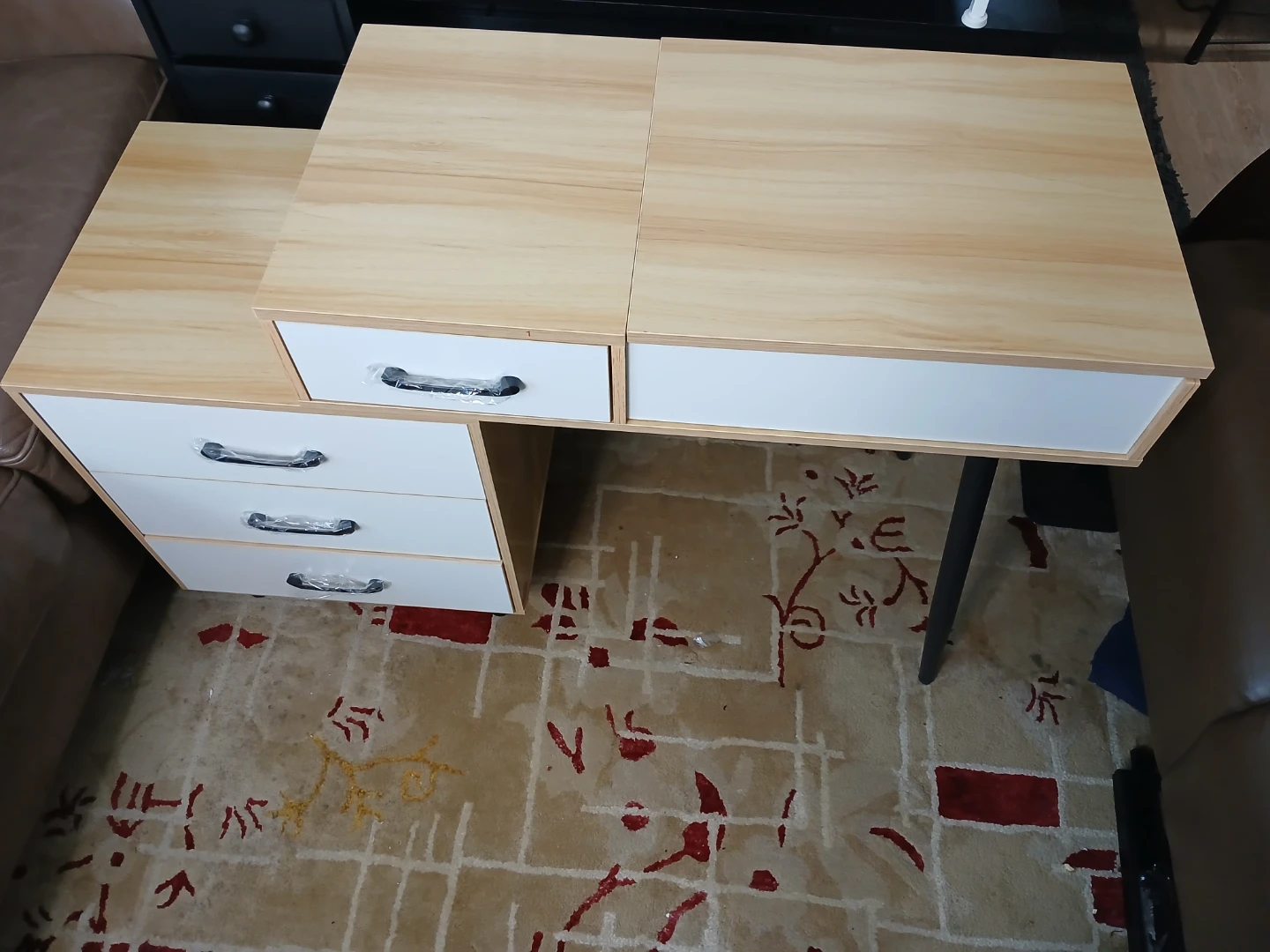 Modern White and Wood Vanity Desk with LED Mirror - photo 4