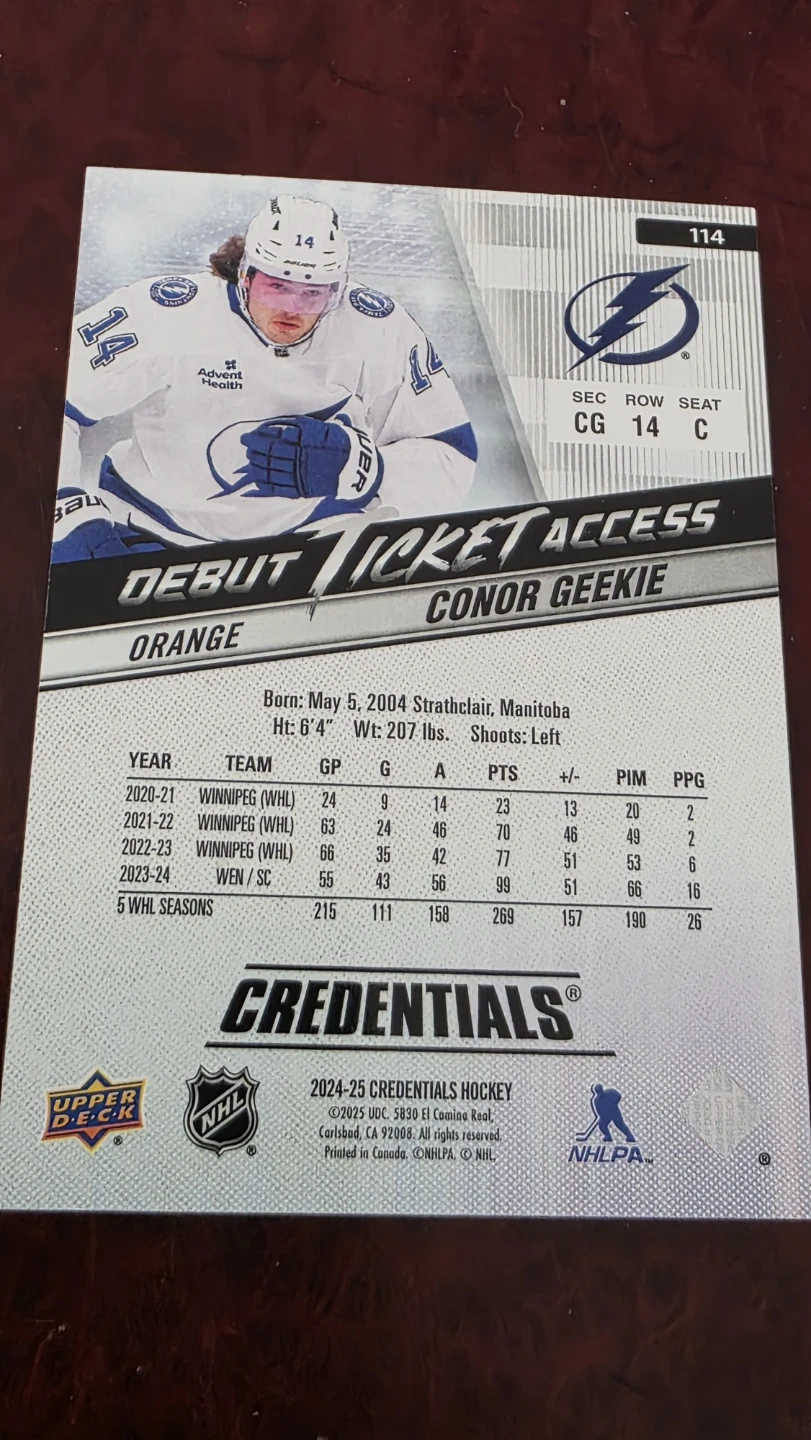 Upper Deck Connor Geekie 2024-25 Credentials Hockey Card - photo 2