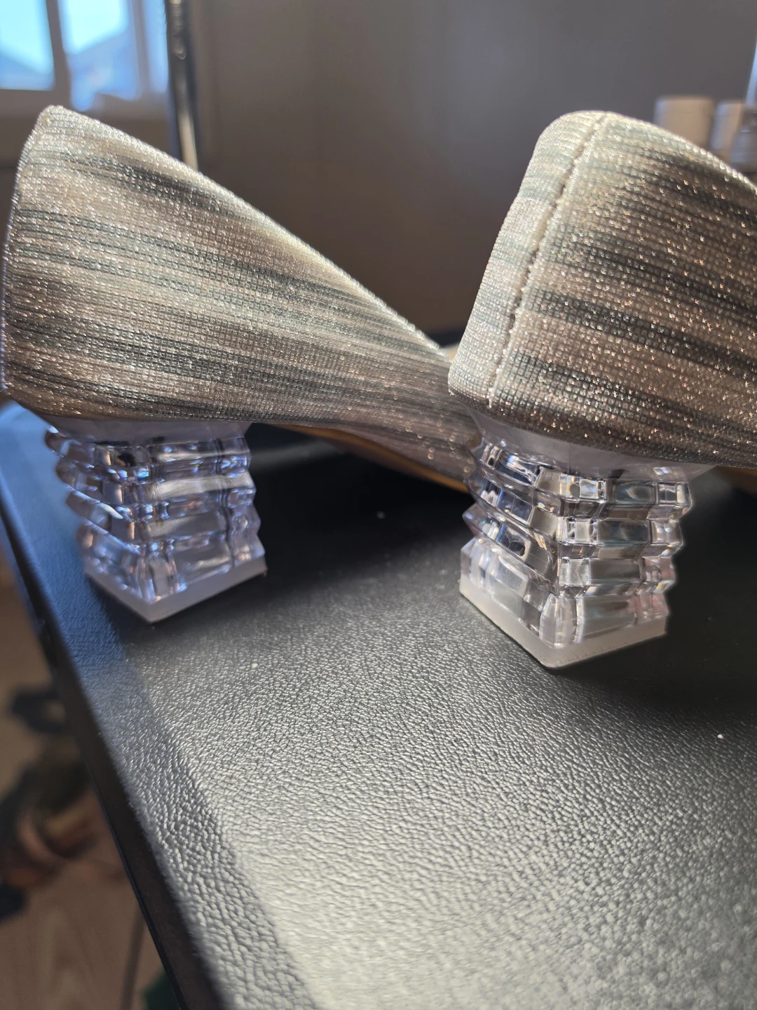 Sparkly Silver Heels with Clear Block Heels - photo 3