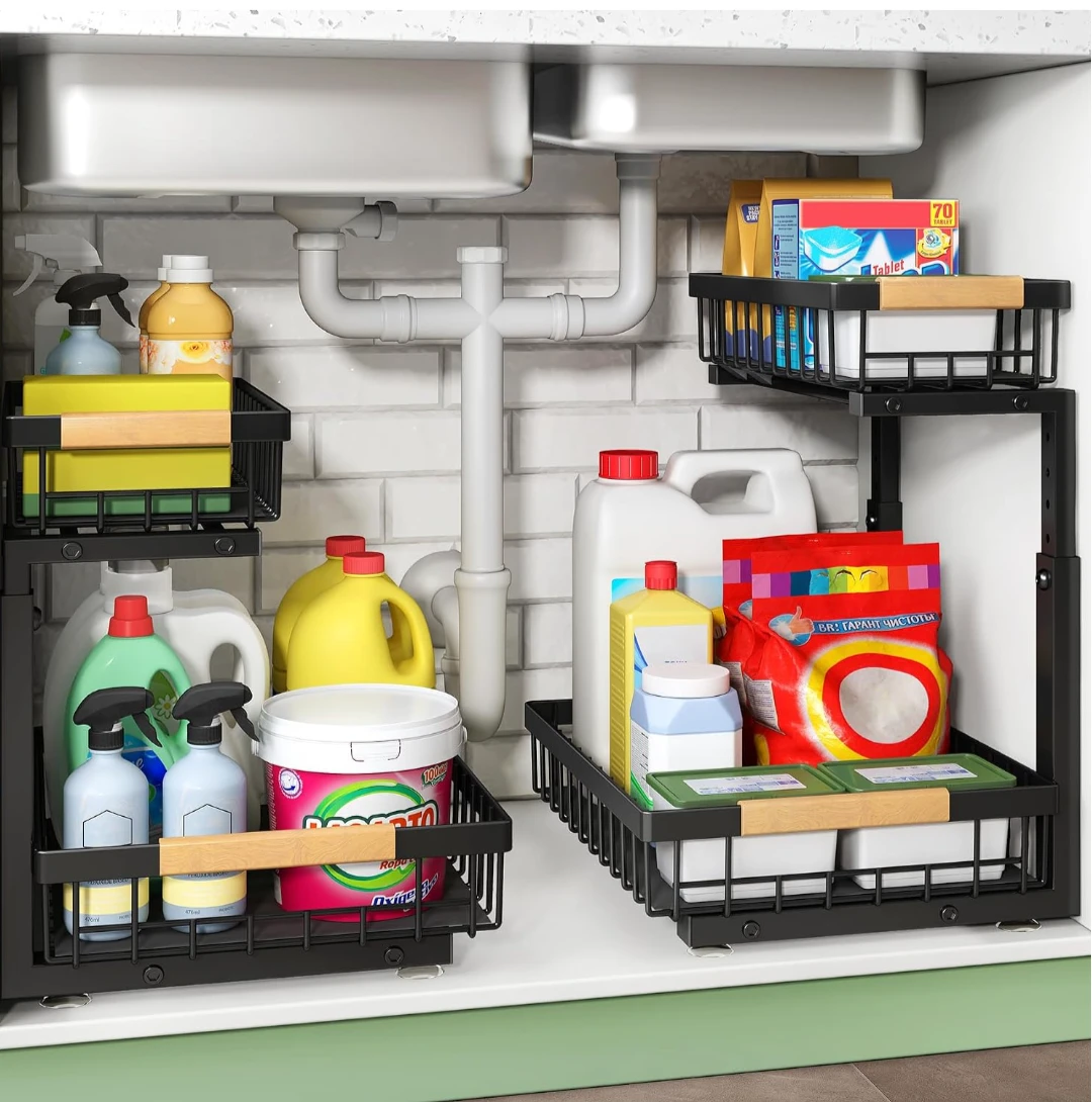 Black 2-Tier Under Sink Organizer Shelf
