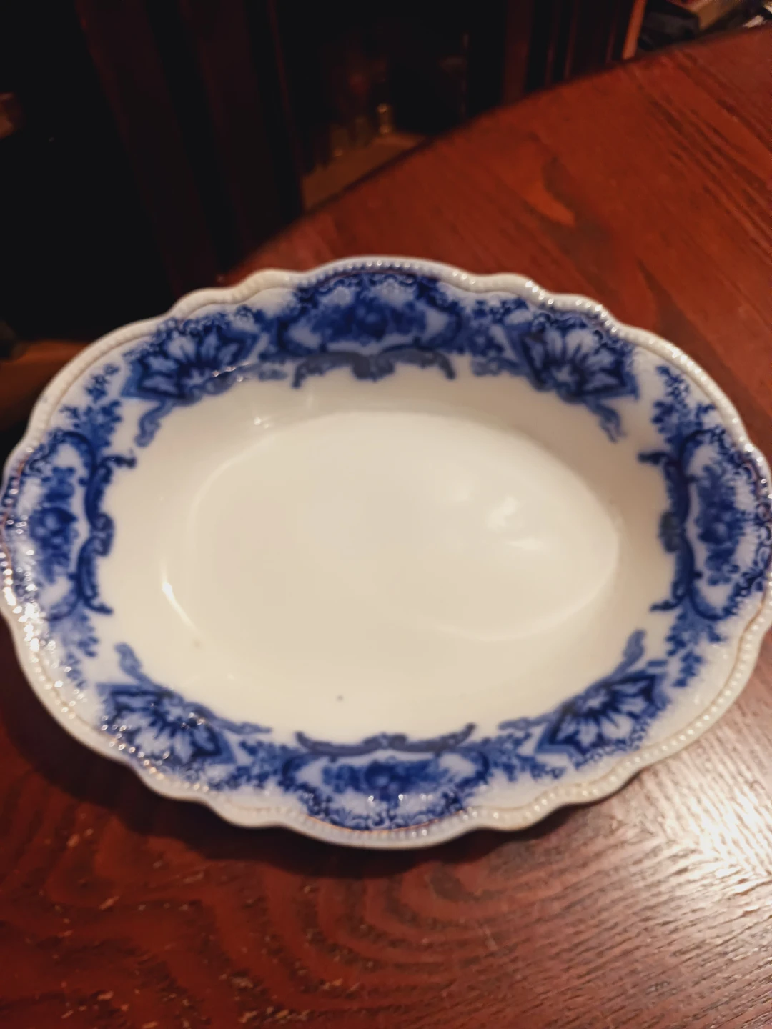 Antique Blue Floral Design Oval Bowl - photo 3