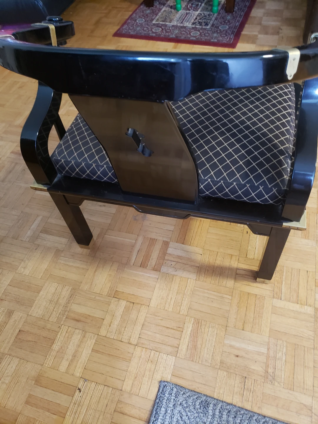 Black Lacquered Accent Chair with Patterned Seat - photo 3