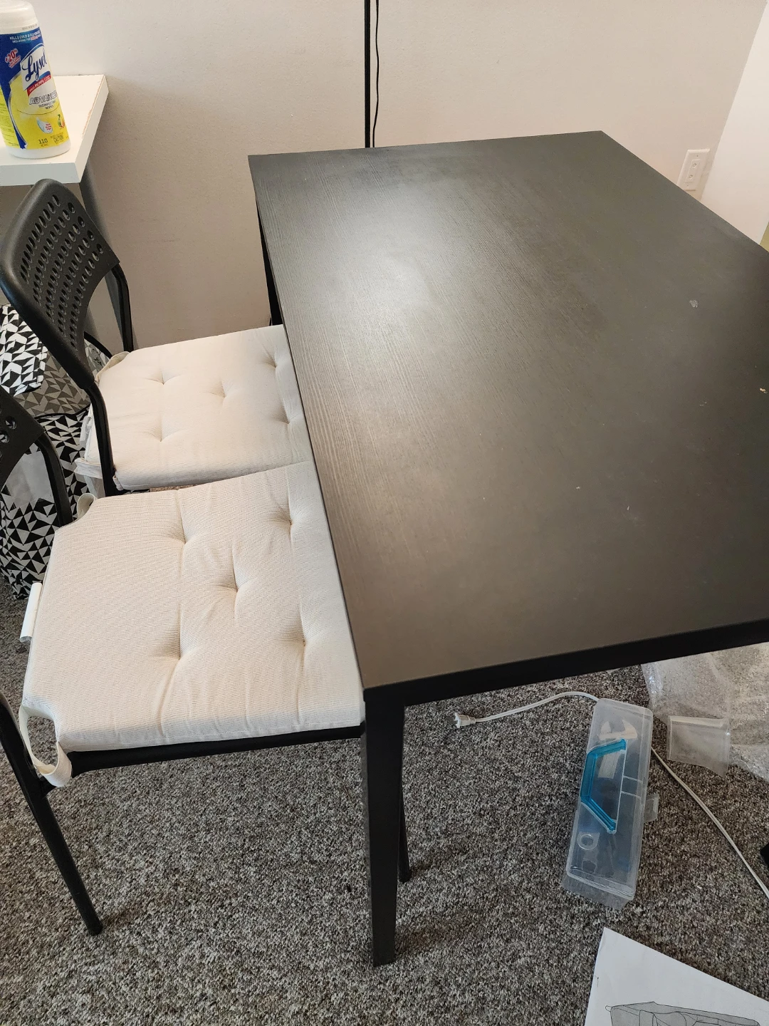Black Dining Table with Chairs & Seat Cushions