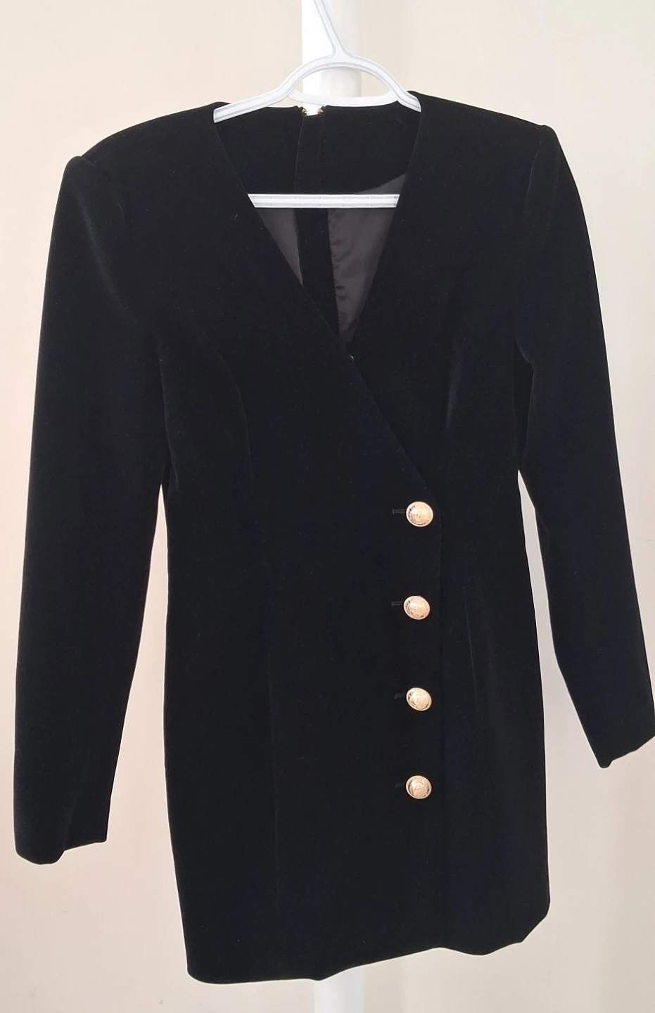 GABY Black Velvet Dress with Gold Buttons - Size M