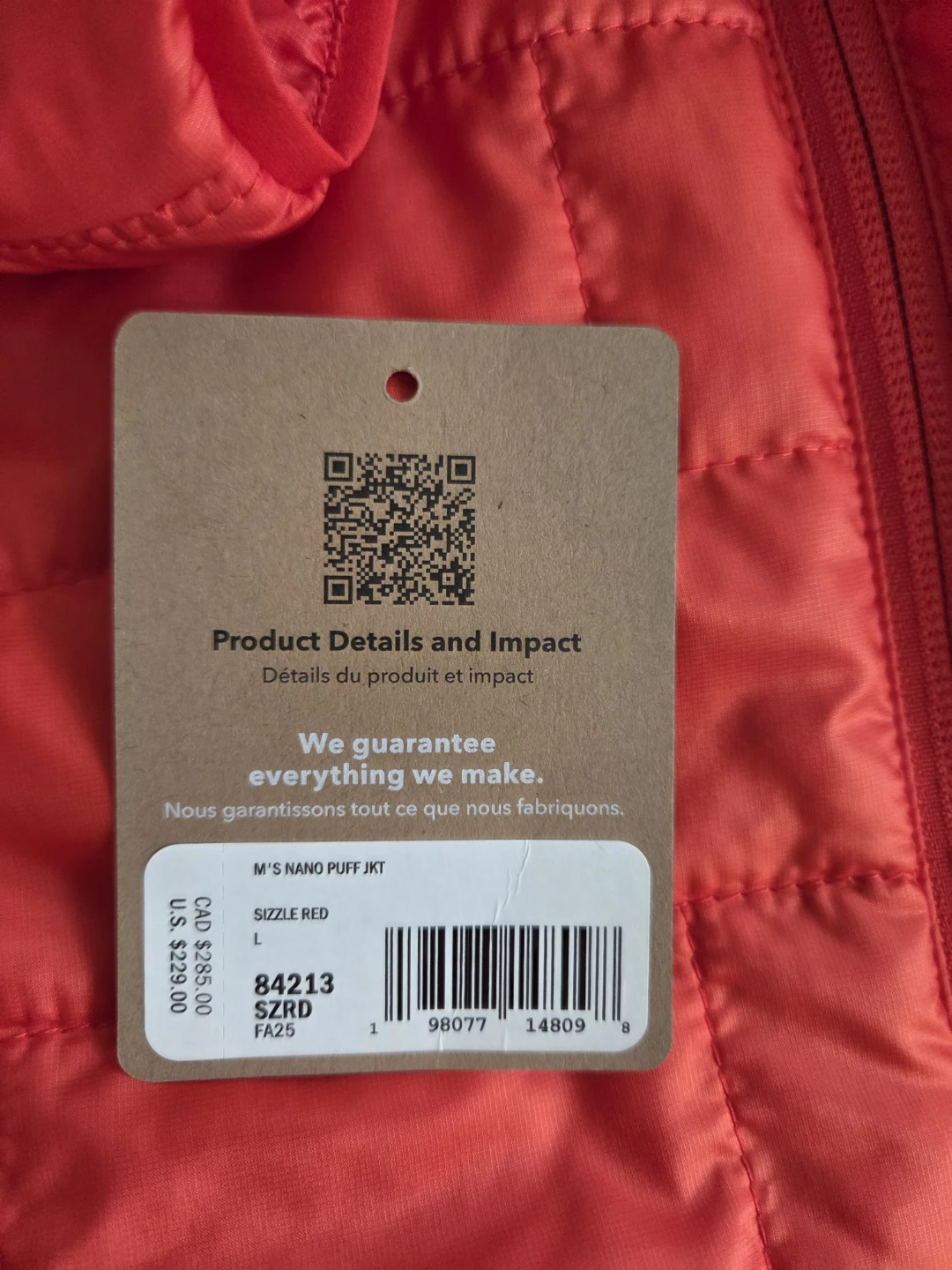 New: Patagonia Men's Nano Puff Jacket Coal Orange Size L - photo 3