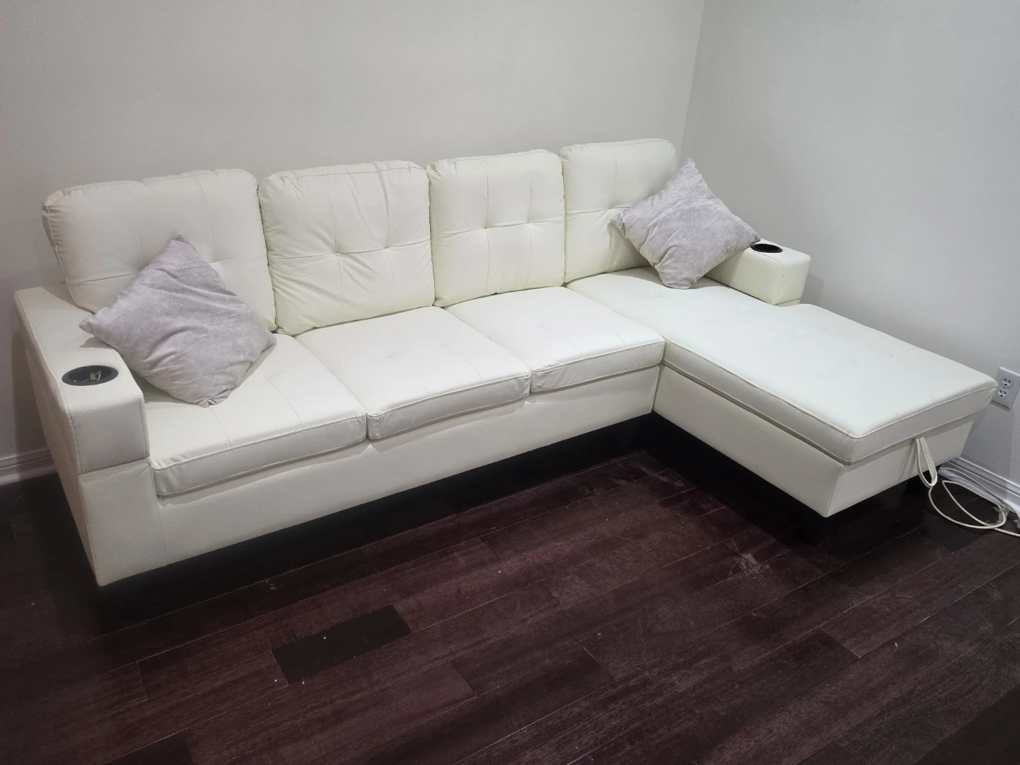 Sectional Sofa with Storage White Faux Leather - photo 3
