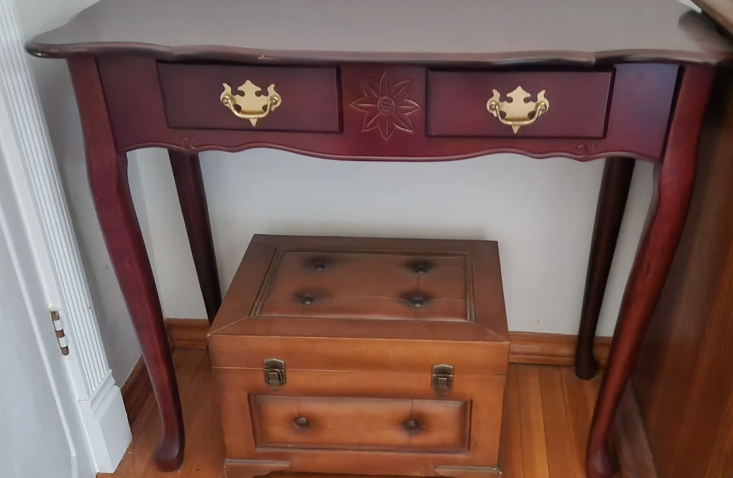 Dark Cherry Console Table with Drawers