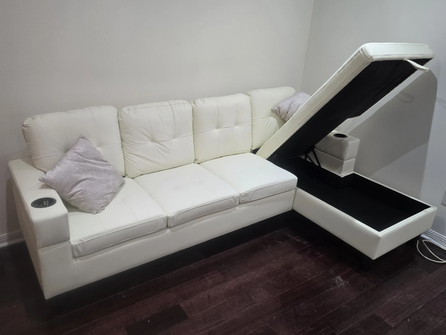 Sectional Sofa with Storage White Faux Leather - photo 2