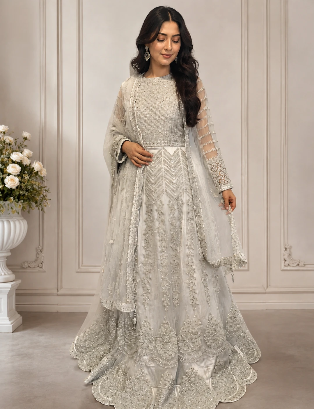Bridal Lehenga Gown Silver - Nucreation