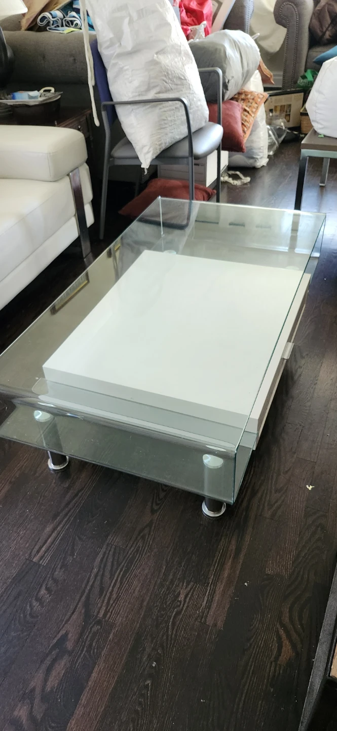 Modern Glass Coffee Table with White Drawers - photo 2