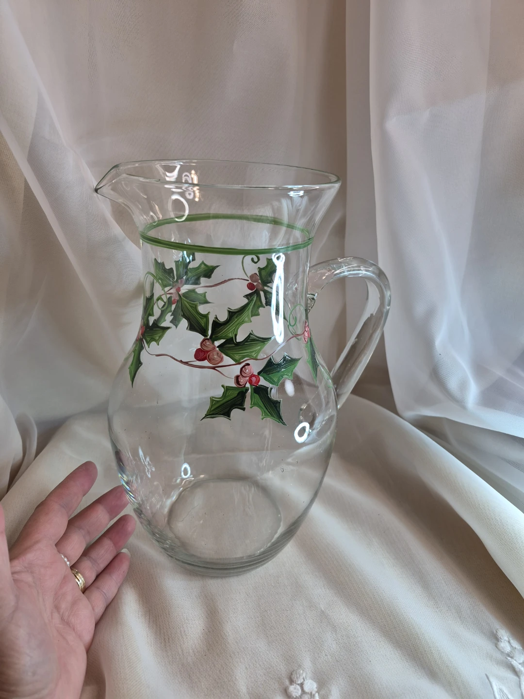 Vintage Hand Painted Holiday Christmas Glass Water etc. Jug - photo 5