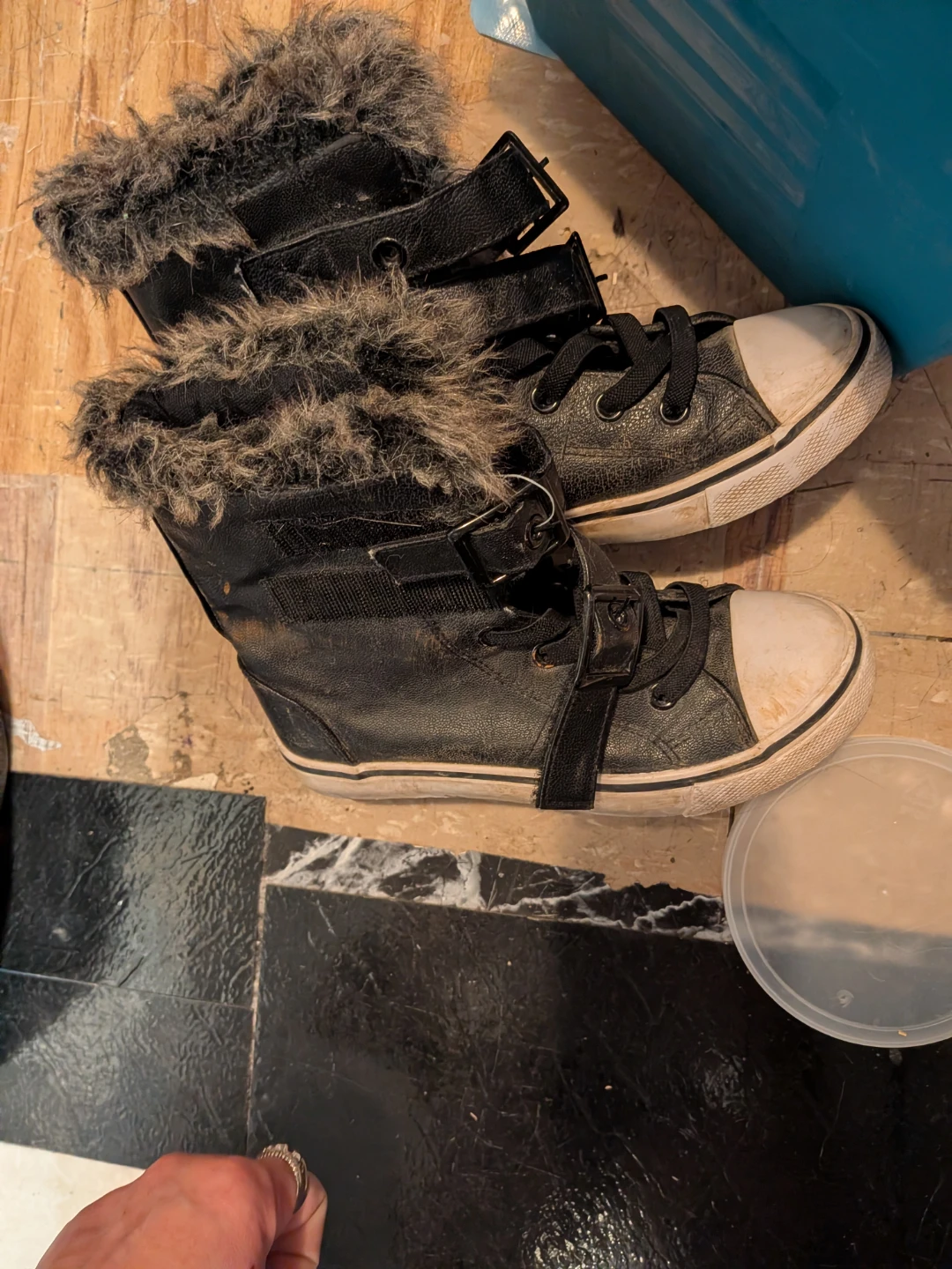 Nordy Black Fur Lined High Top Sneakers Size 13 - photo 2