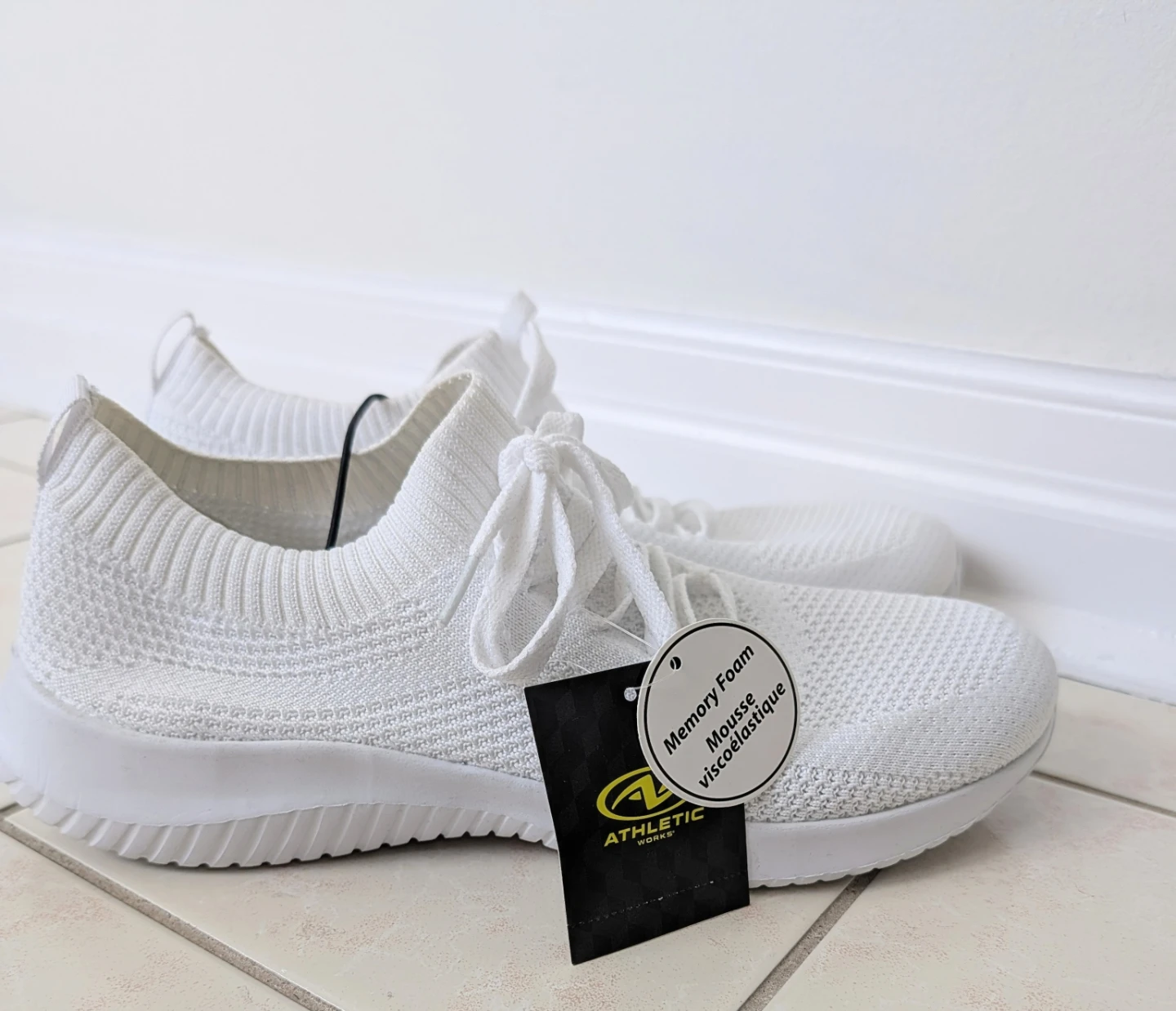Athletic Works White Knit Memory Foam Sneakers