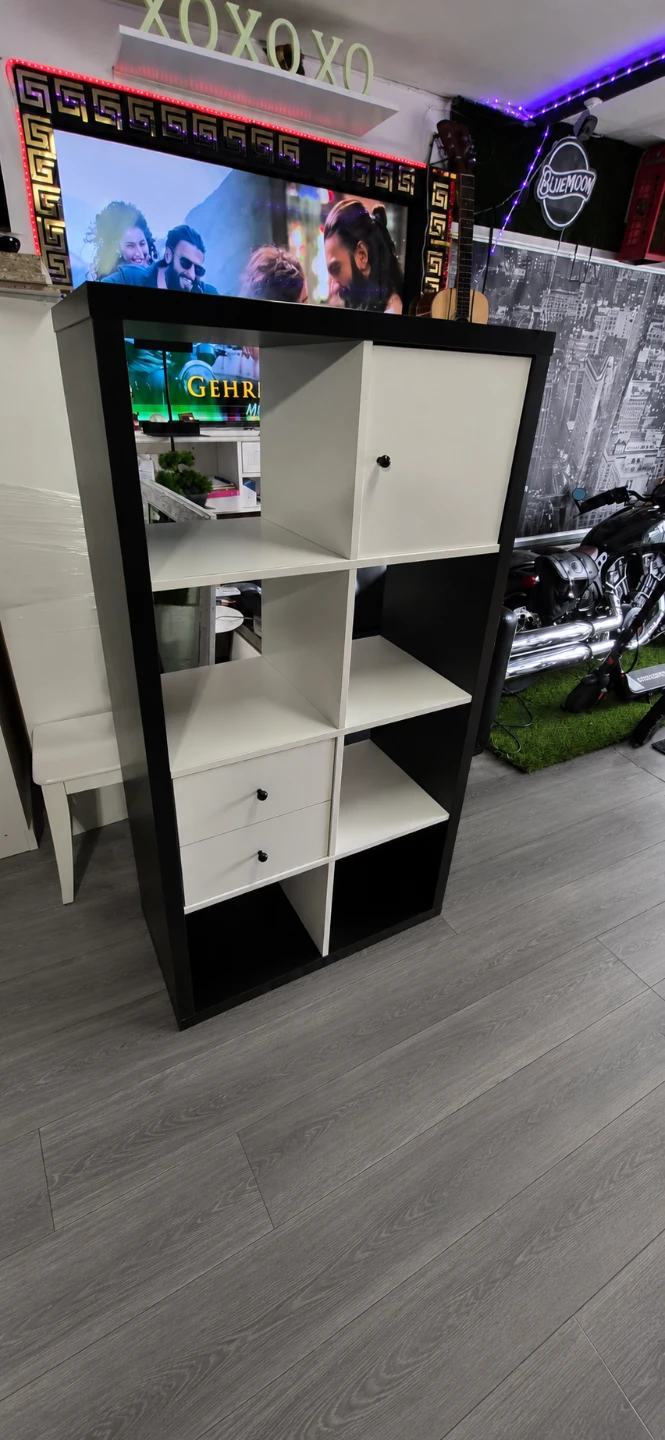 Black and White Storage Shelf Unit with Drawers and Cabinet - photo 2